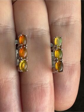 Sterling Silver 925 Opal Triple Stone Leverback Earrings